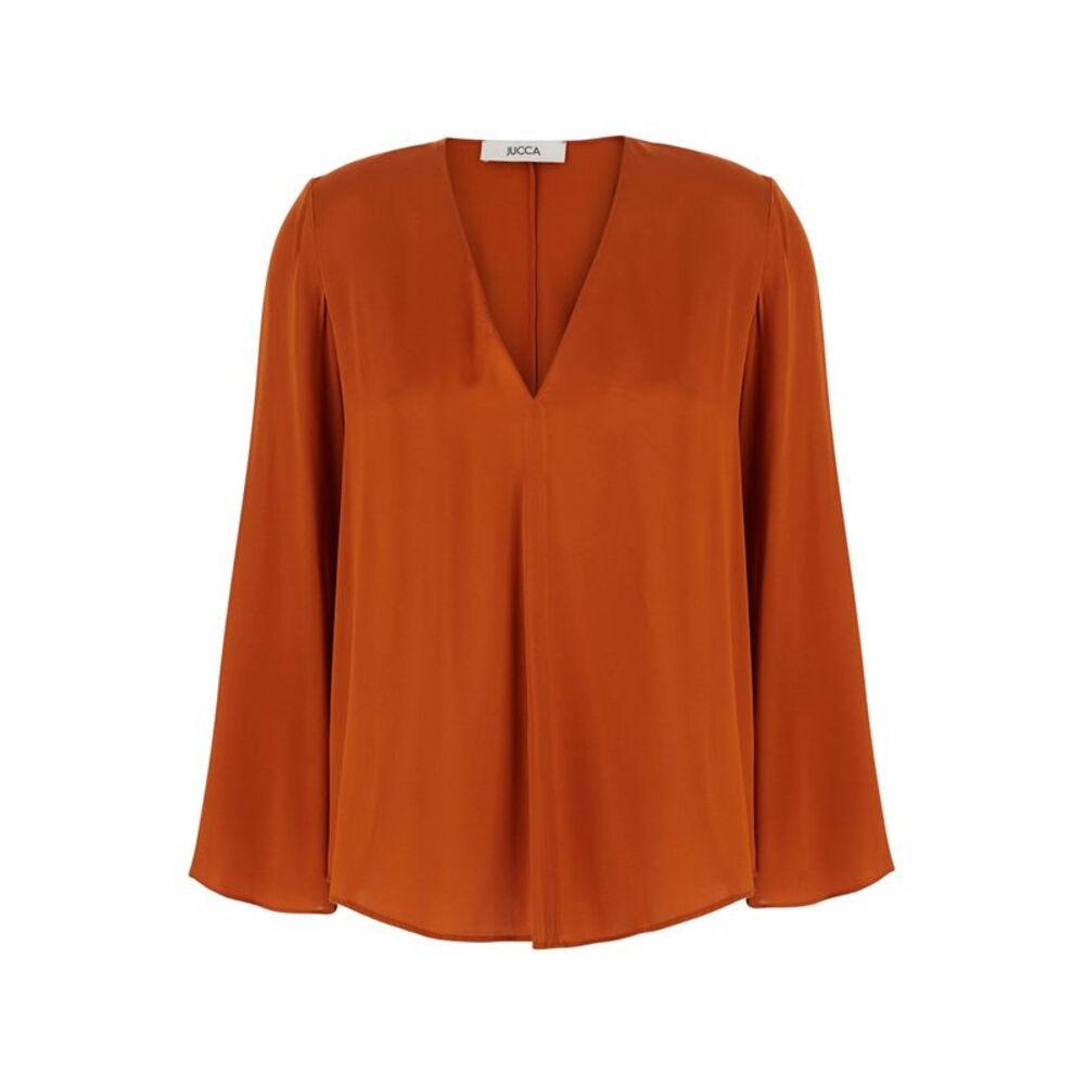 Jucca Women Orange V-Neck Top In Silk For Women
